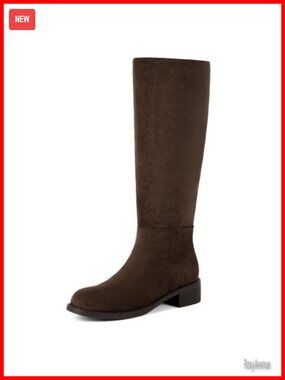 Women's Knee High Flat Boots Low Chunky Heel Round Toe Tall Boots Faux Suede